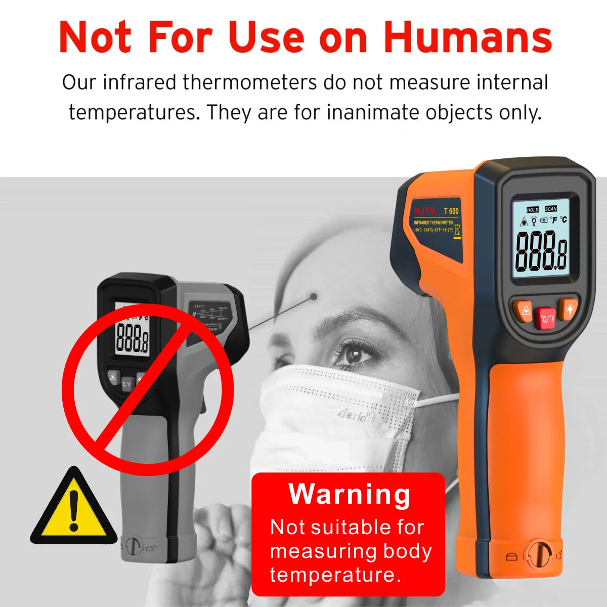Termómetro infrarrojo portátil NJTY T600 para comprobar la temperatura de cocción, horno de pizza, parrilla y motor. Lectura láser de la temperatura superficial. 