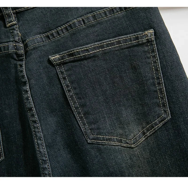 Noções básicas vintage casual cintura alta chique botão fino alargamento jeans calças compridas streetwear alta rua outono roupas tamanhos grandes