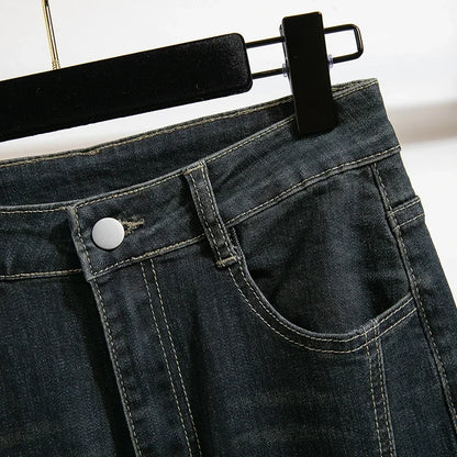 Noções básicas vintage casual cintura alta chique botão fino alargamento jeans calças compridas streetwear alta rua outono roupas tamanhos grandes