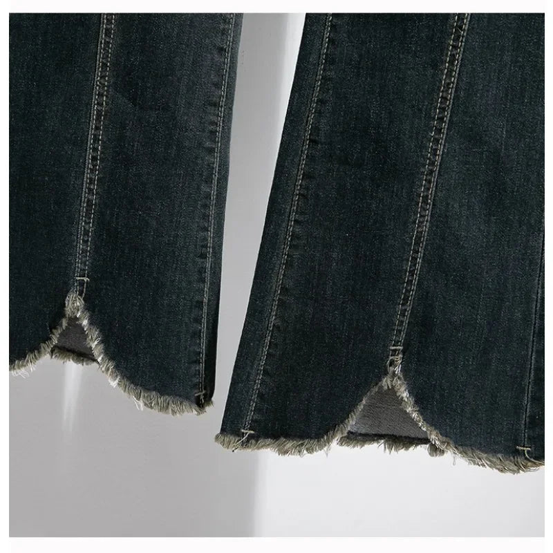 Noções básicas vintage casual cintura alta chique botão fino alargamento jeans calças compridas streetwear alta rua outono roupas tamanhos grandes