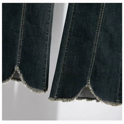 Noções básicas vintage casual cintura alta chique botão fino alargamento jeans calças compridas streetwear alta rua outono roupas tamanhos grandes