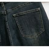 Noções básicas vintage casual cintura alta chique botão fino alargamento jeans calças compridas streetwear alta rua outono roupas tamanhos grandes