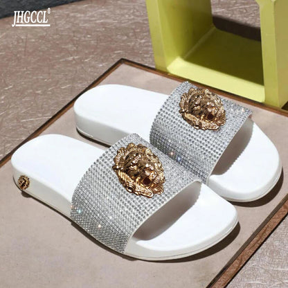 Novo luxo strass chinelos verão casais flip flops marca designer lazer praia chinelos masculino chaussure homme grandes metros t6