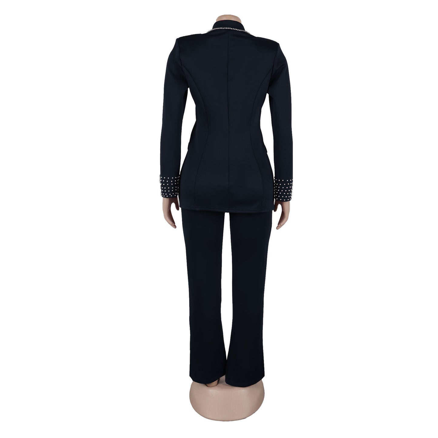 CM.YAYA Conjunto de dos piezas de chaqueta de manga larga y pantalón ancho para mujer, con empalme de perlas, para invierno y otoño de 2024