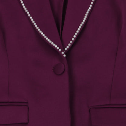 CM.YAYA Conjunto de dos piezas de chaqueta de manga larga y pantalón ancho para mujer, con empalme de perlas, para invierno y otoño de 2024