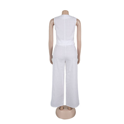 CM.YAYA Street Women's Set Sleeveless Button Fly Vest Shirt and Wide Leg Pants Elegant 2024 Fall Fashion Two 2-Piece Set Outfits