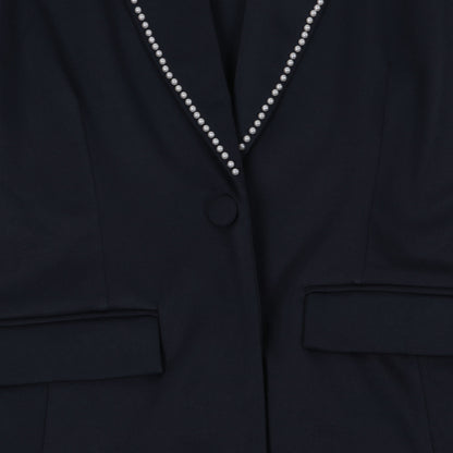 CM.YAYA Conjunto de dos piezas de chaqueta de manga larga y pantalón ancho para mujer, con empalme de perlas, para invierno y otoño de 2024