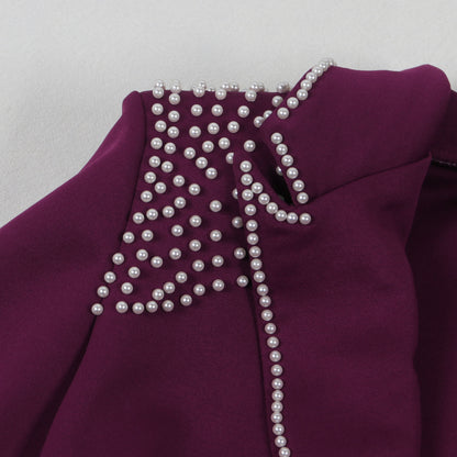 CM.YAYA Conjunto de dos piezas de chaqueta de manga larga y pantalón ancho para mujer, con empalme de perlas, para invierno y otoño de 2024