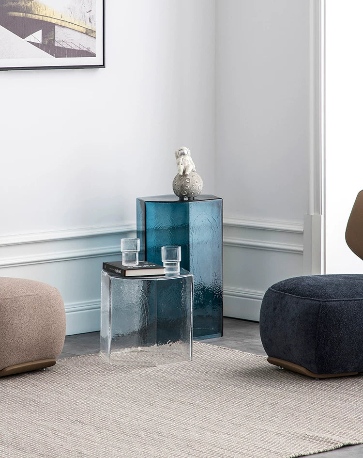 Artistic Glass Coffee Tables, Creative Design End Tables for Living Room , Stylish Accent Tea Table with Various Sizes & Colors