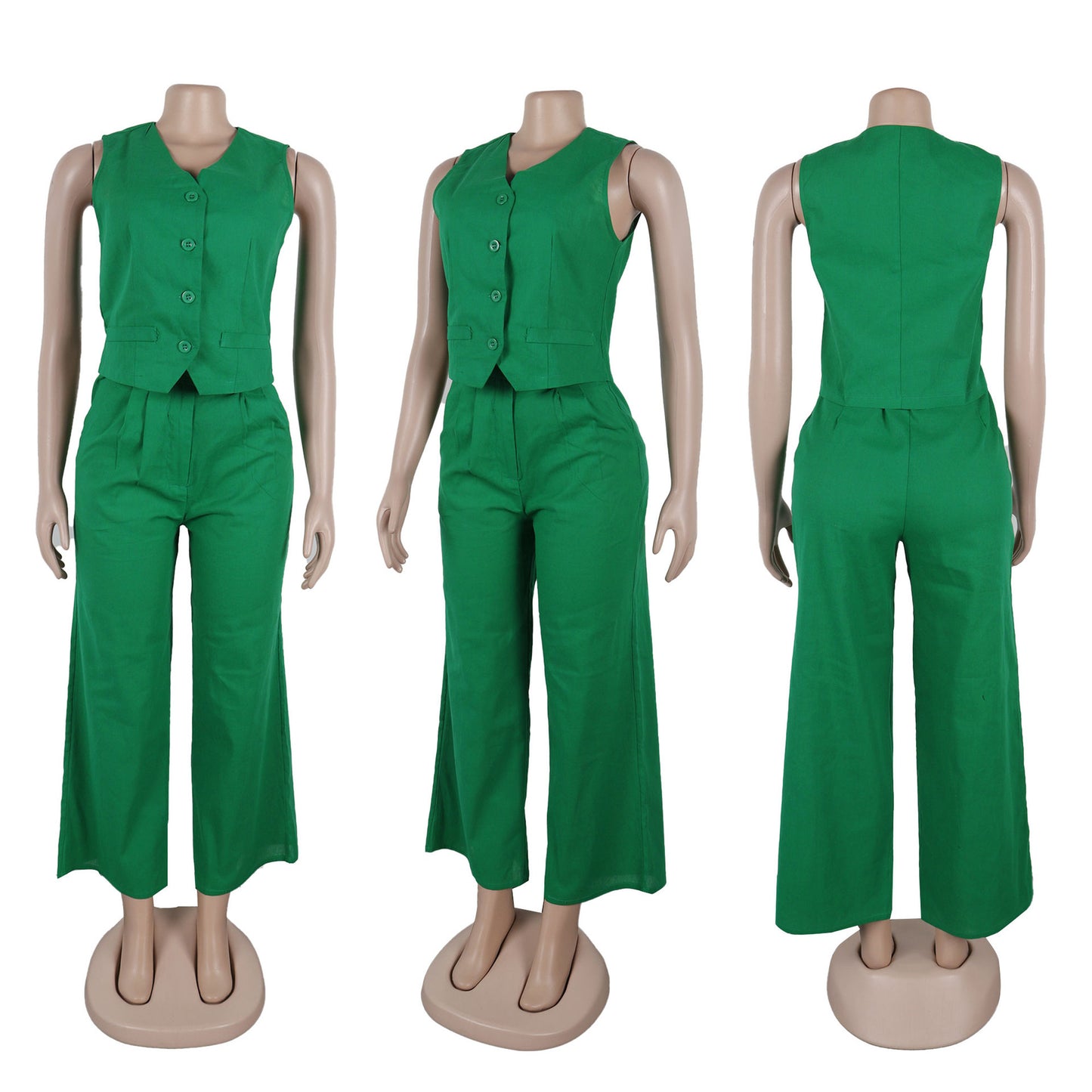 CM.YAYA Street Women's Set Sleeveless Button Fly Vest Shirt and Wide Leg Pants Elegant 2024 Fall Fashion Two 2-Piece Set Outfits