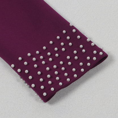 CM.YAYA Conjunto de dos piezas de chaqueta de manga larga y pantalón ancho para mujer, con empalme de perlas, para invierno y otoño de 2024