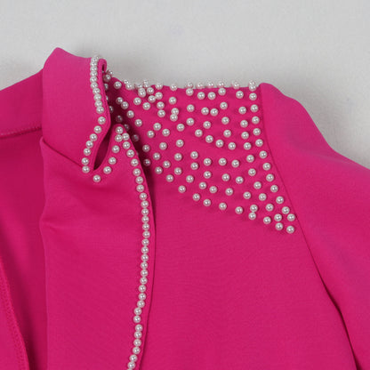 CM.YAYA Conjunto de dos piezas de chaqueta de manga larga y pantalón ancho para mujer, con empalme de perlas, para invierno y otoño de 2024