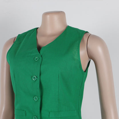 CM.YAYA Street Women's Set Sleeveless Button Fly Vest Shirt and Wide Leg Pants Elegant 2024 Fall Fashion Two 2-Piece Set Outfits
