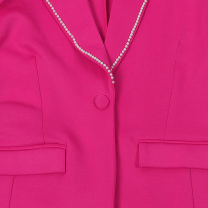 CM.YAYA Conjunto de dos piezas de chaqueta de manga larga y pantalón ancho para mujer, con empalme de perlas, para invierno y otoño de 2024