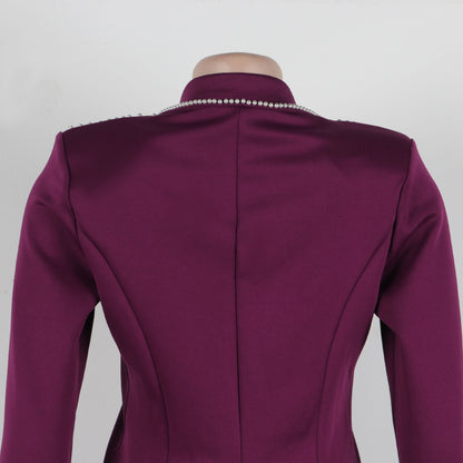 CM.YAYA Conjunto de dos piezas de chaqueta de manga larga y pantalón ancho para mujer, con empalme de perlas, para invierno y otoño de 2024