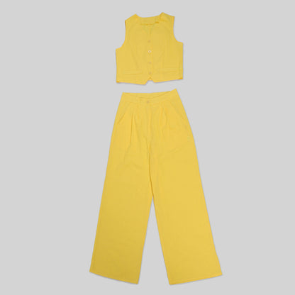 CM.YAYA Street Women's Set Sleeveless Button Fly Vest Shirt and Wide Leg Pants Elegant 2024 Fall Fashion Two 2-Piece Set Outfits