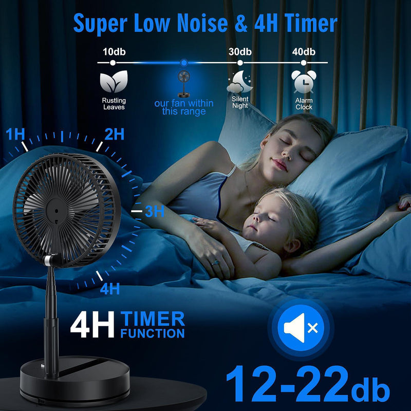 Wireless Folding Desk Fan Telescopic Outdoor Travel Camping Floor Low Noise Fan With 7200 mAh USB Rechargeable Fan  Standing Fan