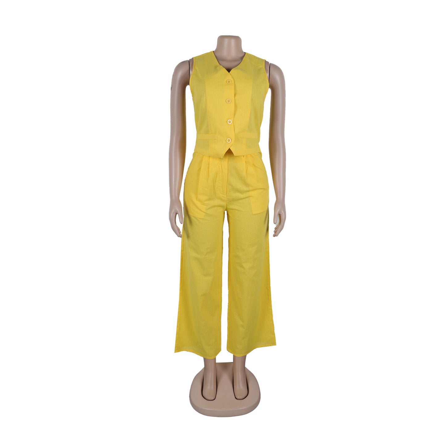 CM.YAYA Street Women's Set Sleeveless Button Fly Vest Shirt and Wide Leg Pants Elegant 2024 Fall Fashion Two 2-Piece Set Outfits