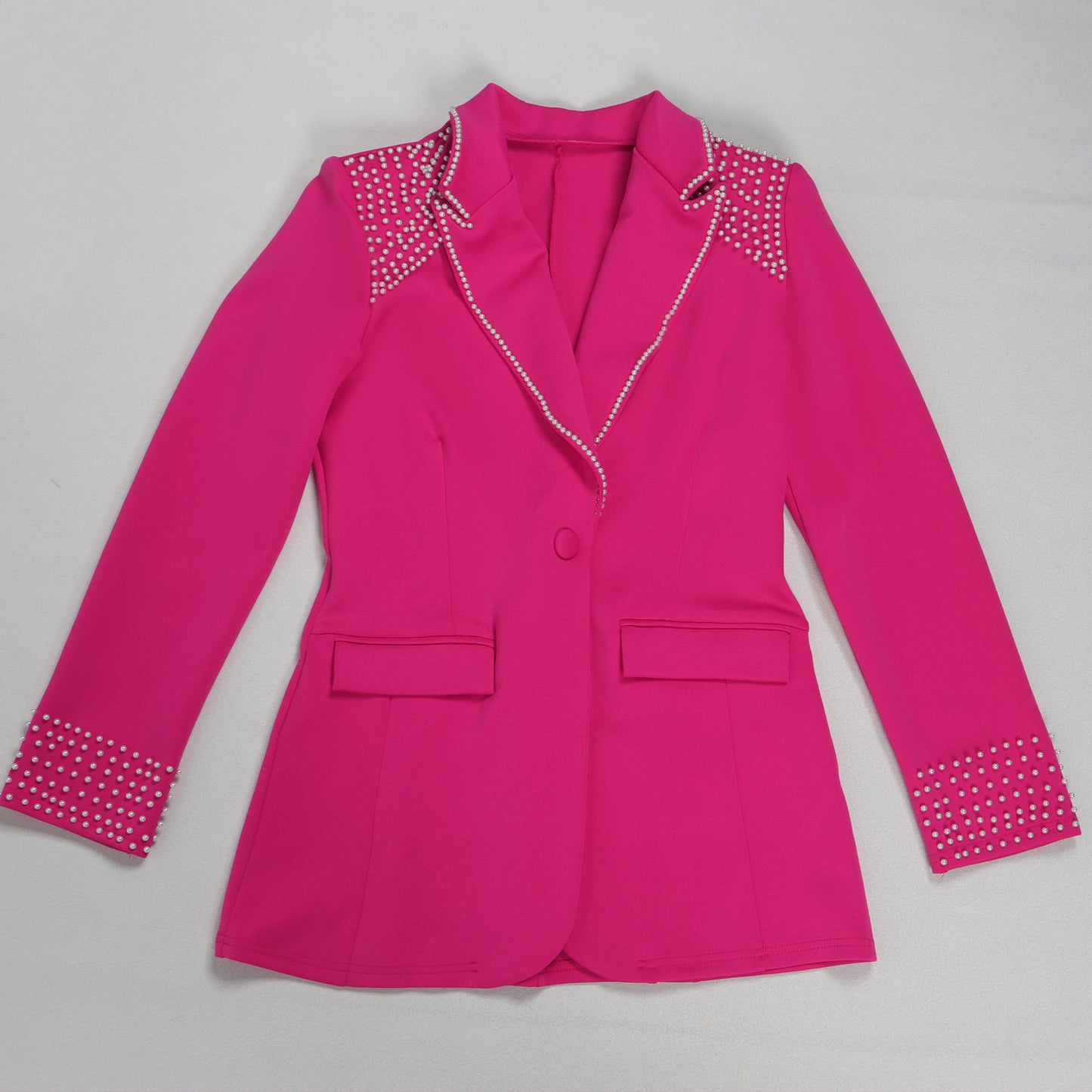 CM.YAYA Conjunto de dos piezas de chaqueta de manga larga y pantalón ancho para mujer, con empalme de perlas, para invierno y otoño de 2024