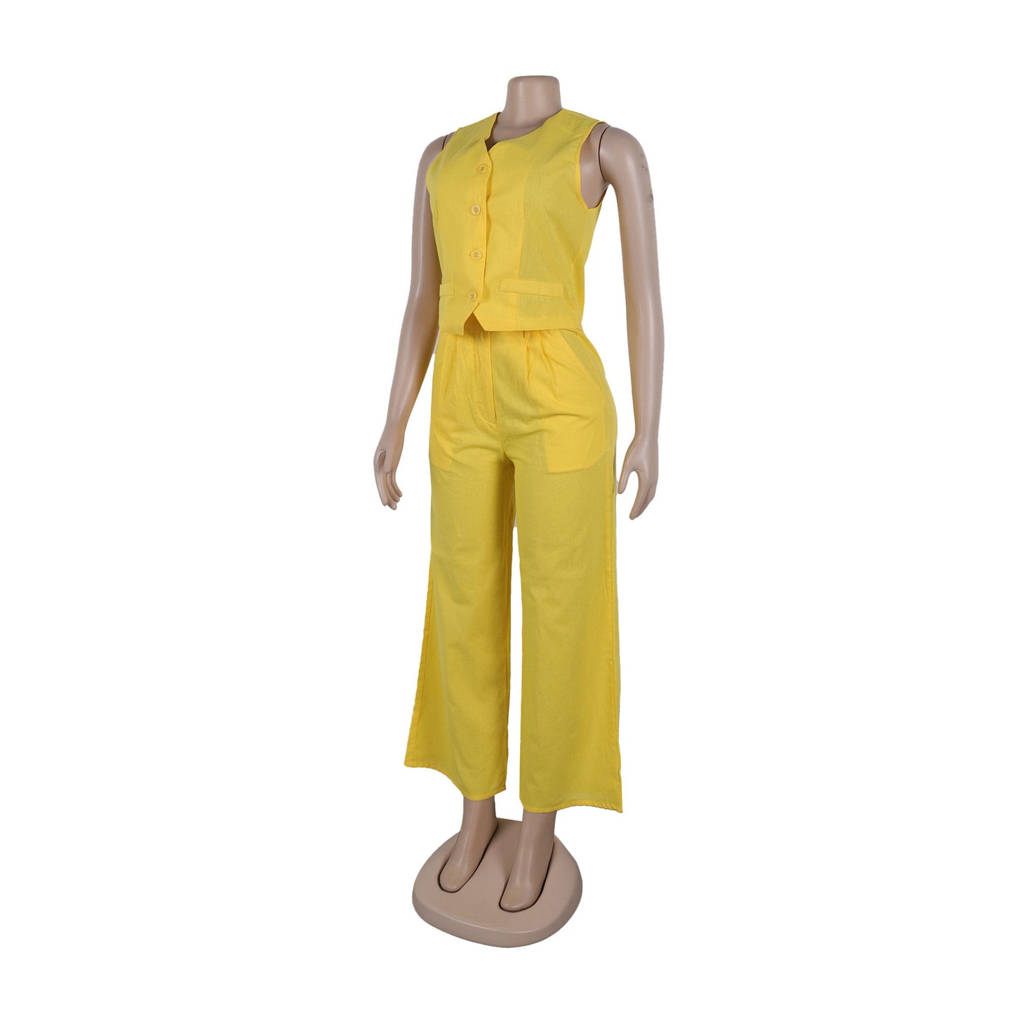 CM.YAYA Street Women's Set Sleeveless Button Fly Vest Shirt and Wide Leg Pants Elegant 2024 Fall Fashion Two 2-Piece Set Outfits