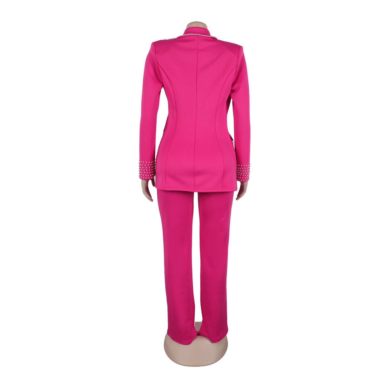 CM.YAYA Conjunto de dos piezas de chaqueta de manga larga y pantalón ancho para mujer, con empalme de perlas, para invierno y otoño de 2024