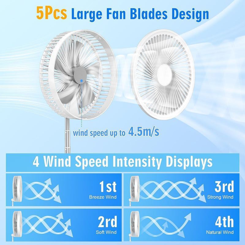 Wireless Folding Desk Fan Telescopic Outdoor Travel Camping Floor Low Noise Fan With 7200 mAh USB Rechargeable Fan  Standing Fan