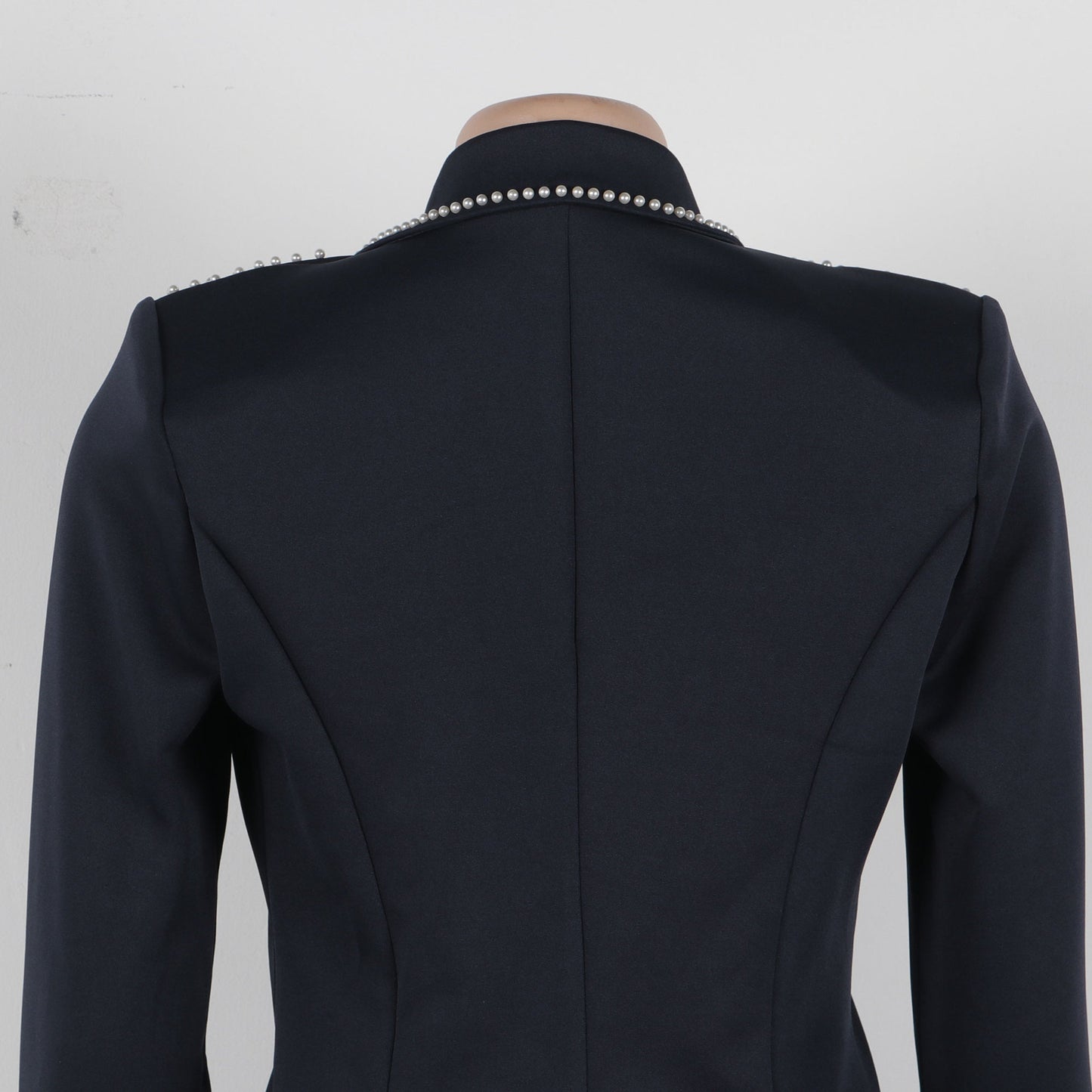 CM.YAYA Conjunto de dos piezas de chaqueta de manga larga y pantalón ancho para mujer, con empalme de perlas, para invierno y otoño de 2024