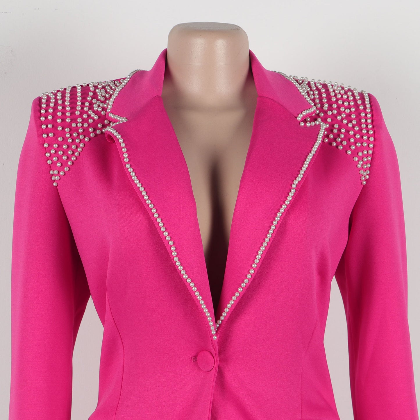 CM.YAYA Conjunto de dos piezas de chaqueta de manga larga y pantalón ancho para mujer, con empalme de perlas, para invierno y otoño de 2024