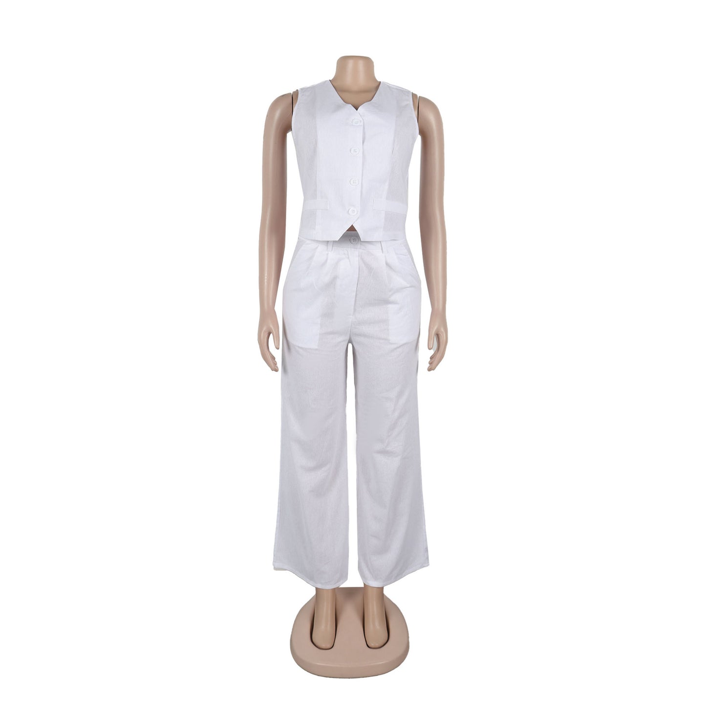 CM.YAYA Street Women's Set Sleeveless Button Fly Vest Shirt and Wide Leg Pants Elegant 2024 Fall Fashion Two 2-Piece Set Outfits