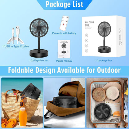 Wireless Folding Desk Fan Telescopic Outdoor Travel Camping Floor Low Noise Fan With 7200 mAh USB Rechargeable Fan  Standing Fan