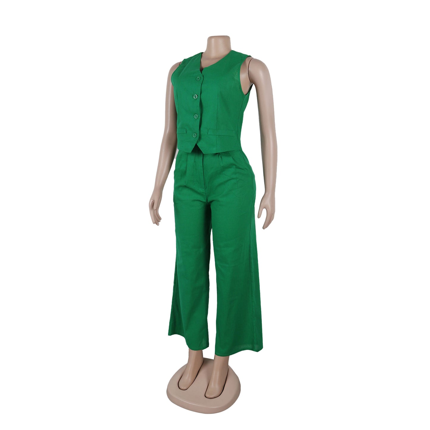 CM.YAYA Street Women's Set Sleeveless Button Fly Vest Shirt and Wide Leg Pants Elegant 2024 Fall Fashion Two 2-Piece Set Outfits