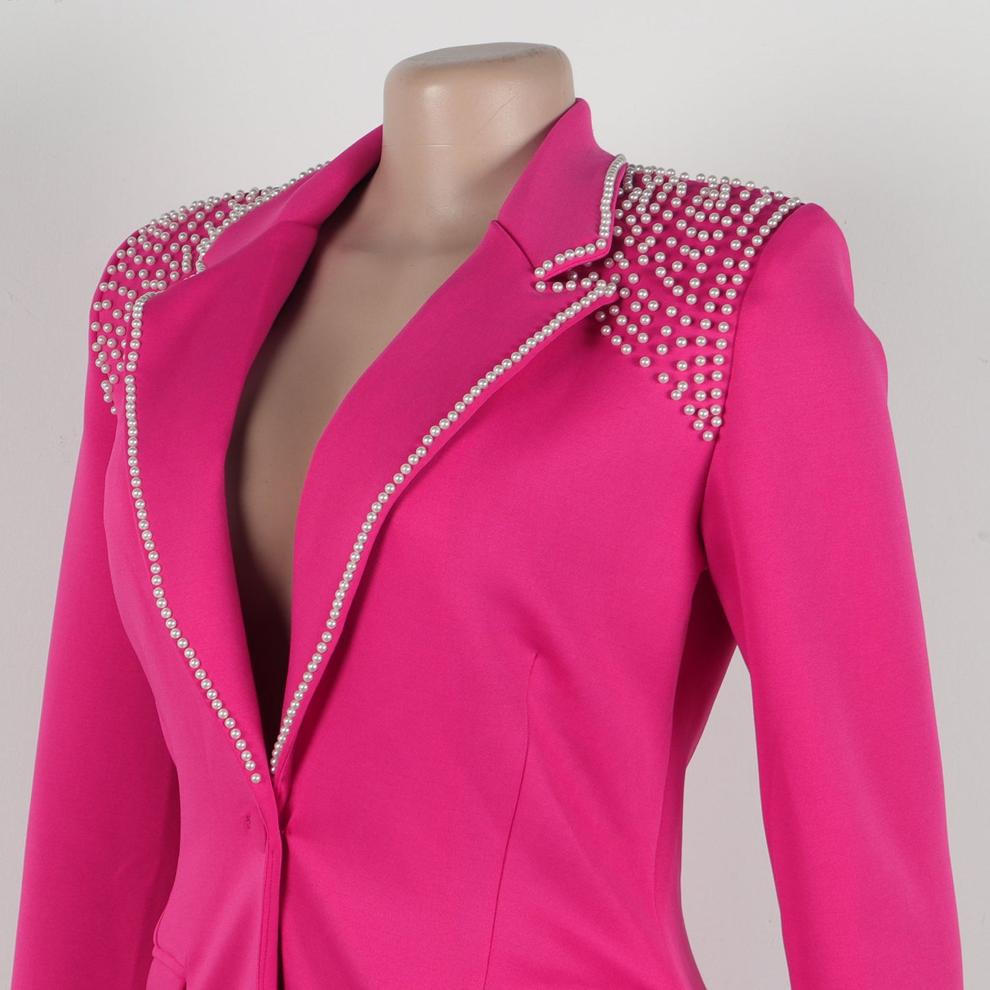 CM.YAYA Conjunto de dos piezas de chaqueta de manga larga y pantalón ancho para mujer, con empalme de perlas, para invierno y otoño de 2024