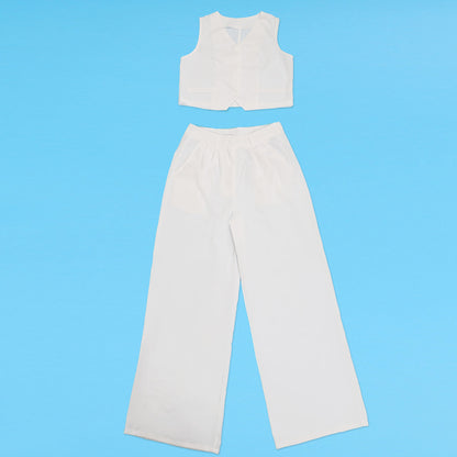 CM.YAYA Street Women's Set Sleeveless Button Fly Vest Shirt and Wide Leg Pants Elegant 2024 Fall Fashion Two 2-Piece Set Outfits