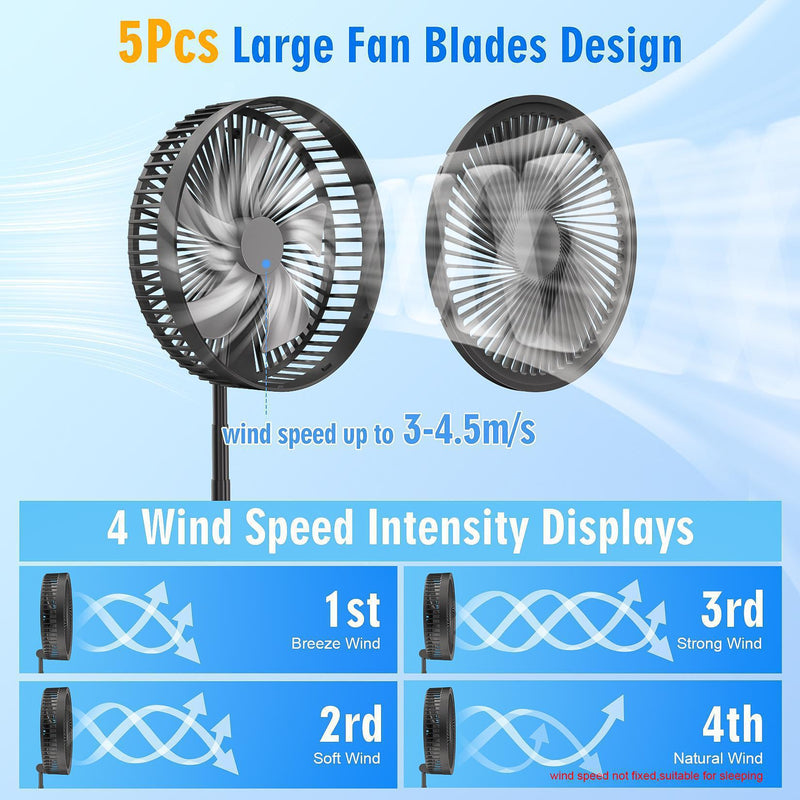 Wireless Folding Desk Fan Telescopic Outdoor Travel Camping Floor Low Noise Fan With 7200 mAh USB Rechargeable Fan  Standing Fan