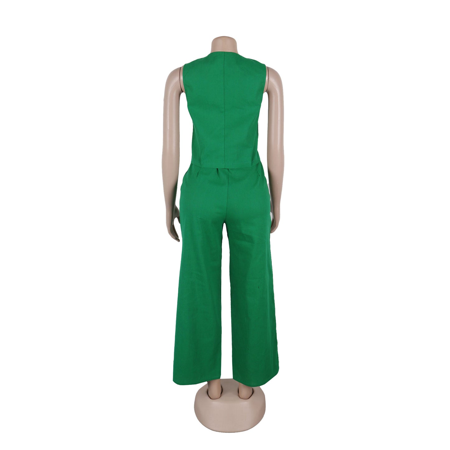 CM.YAYA Street Women's Set Sleeveless Button Fly Vest Shirt and Wide Leg Pants Elegant 2024 Fall Fashion Two 2-Piece Set Outfits