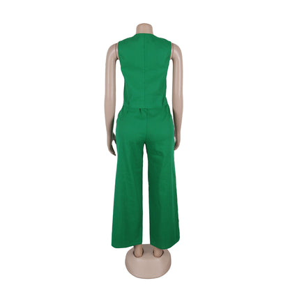 CM.YAYA Street Women's Set Sleeveless Button Fly Vest Shirt and Wide Leg Pants Elegant 2024 Fall Fashion Two 2-Piece Set Outfits