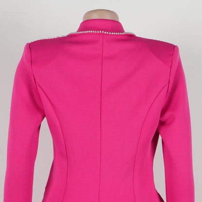 CM.YAYA Conjunto de dos piezas de chaqueta de manga larga y pantalón ancho para mujer, con empalme de perlas, para invierno y otoño de 2024