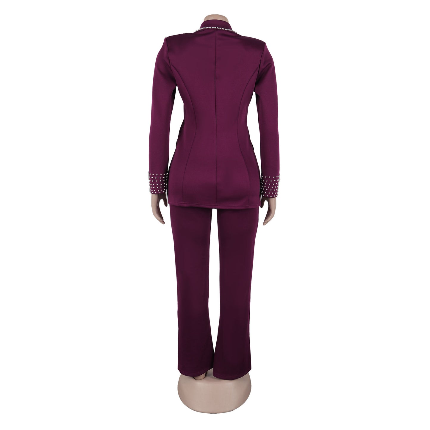 CM.YAYA Conjunto de dos piezas de chaqueta de manga larga y pantalón ancho para mujer, con empalme de perlas, para invierno y otoño de 2024