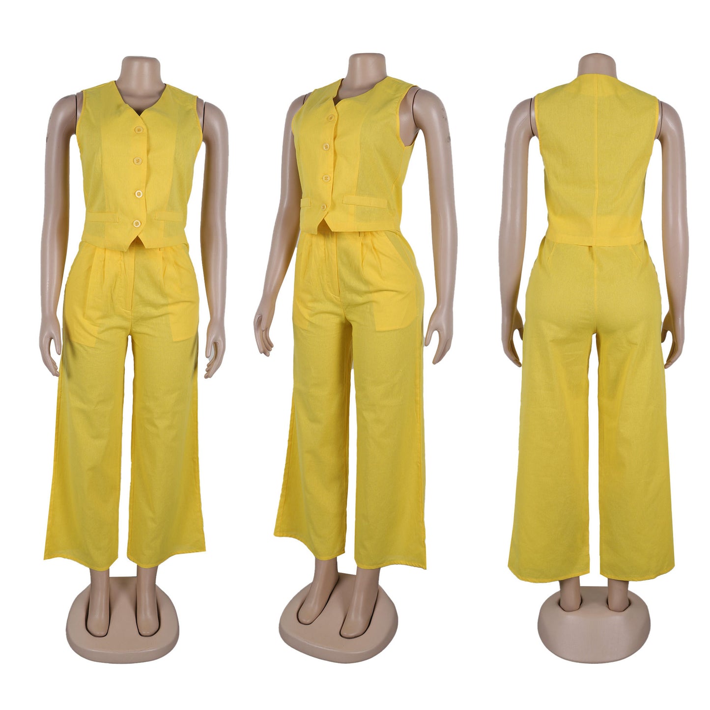 CM.YAYA Street Women's Set Sleeveless Button Fly Vest Shirt and Wide Leg Pants Elegant 2024 Fall Fashion Two 2-Piece Set Outfits