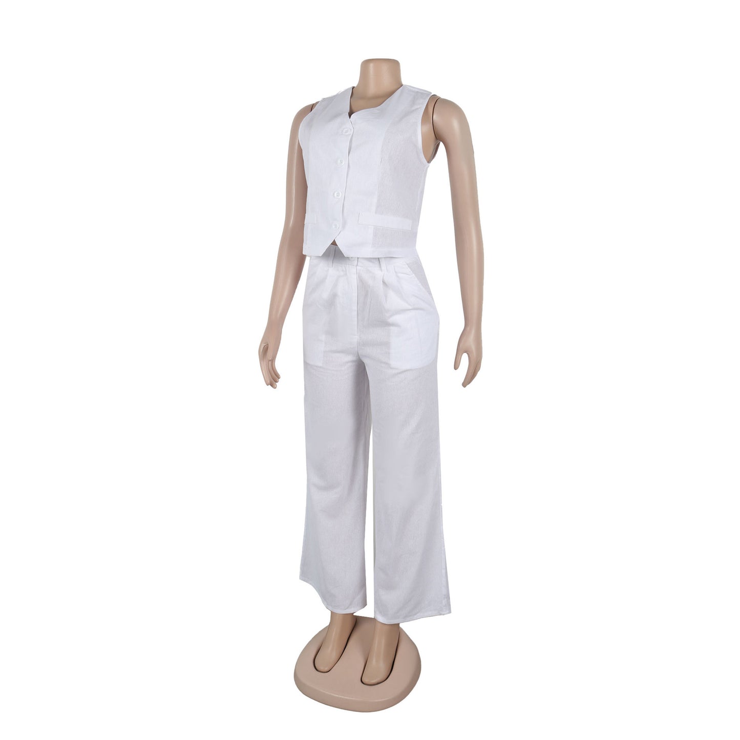 CM.YAYA Street Women's Set Sleeveless Button Fly Vest Shirt and Wide Leg Pants Elegant 2024 Fall Fashion Two 2-Piece Set Outfits