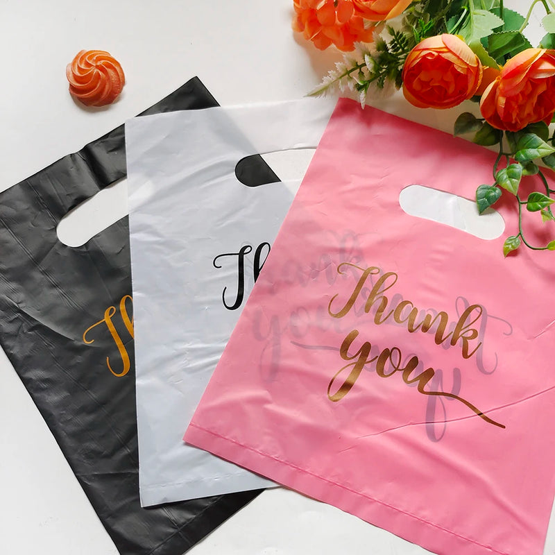 Thank You Plastic Gift Bags, Wedding, Birthday, Guest, Gift Wrap, Small Business, Candy, Pastry Store Packaging, 100 Pcs, 50 Pcs, 10Pcs 