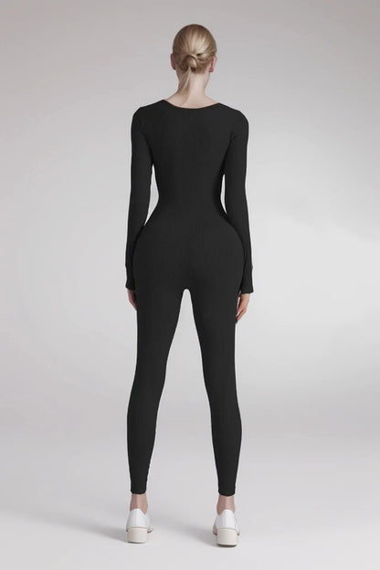 One Piece Threaded Fabric Jumpsuit for Women, Long Sleeve Shapewear, Hip Lift, Yoga Exercise Pants, High Quality 