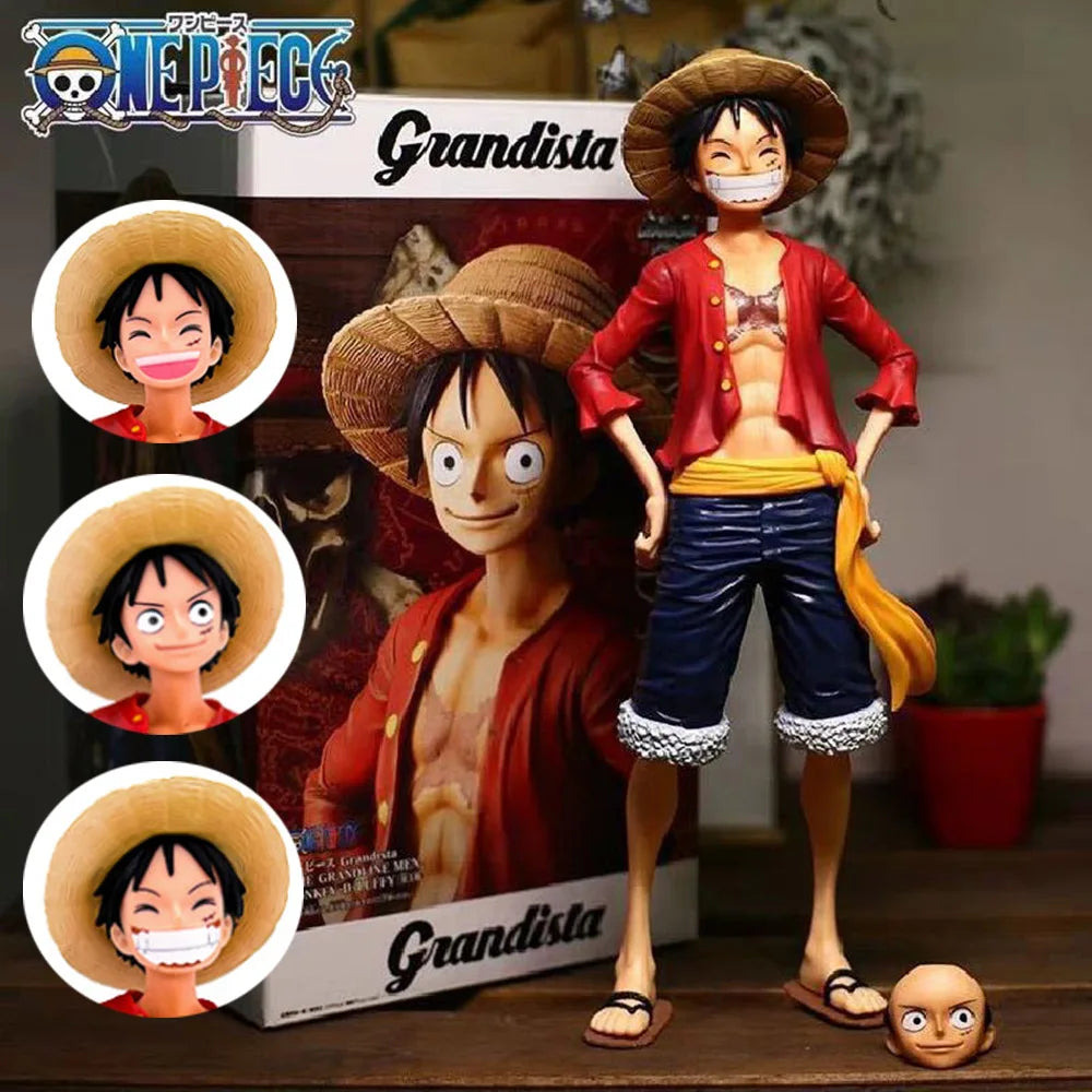 Figura de anime de One Piece de 28 cm, figura de acción de Luffy con cara sonriente de One Piece, modelo de juguete, kits 