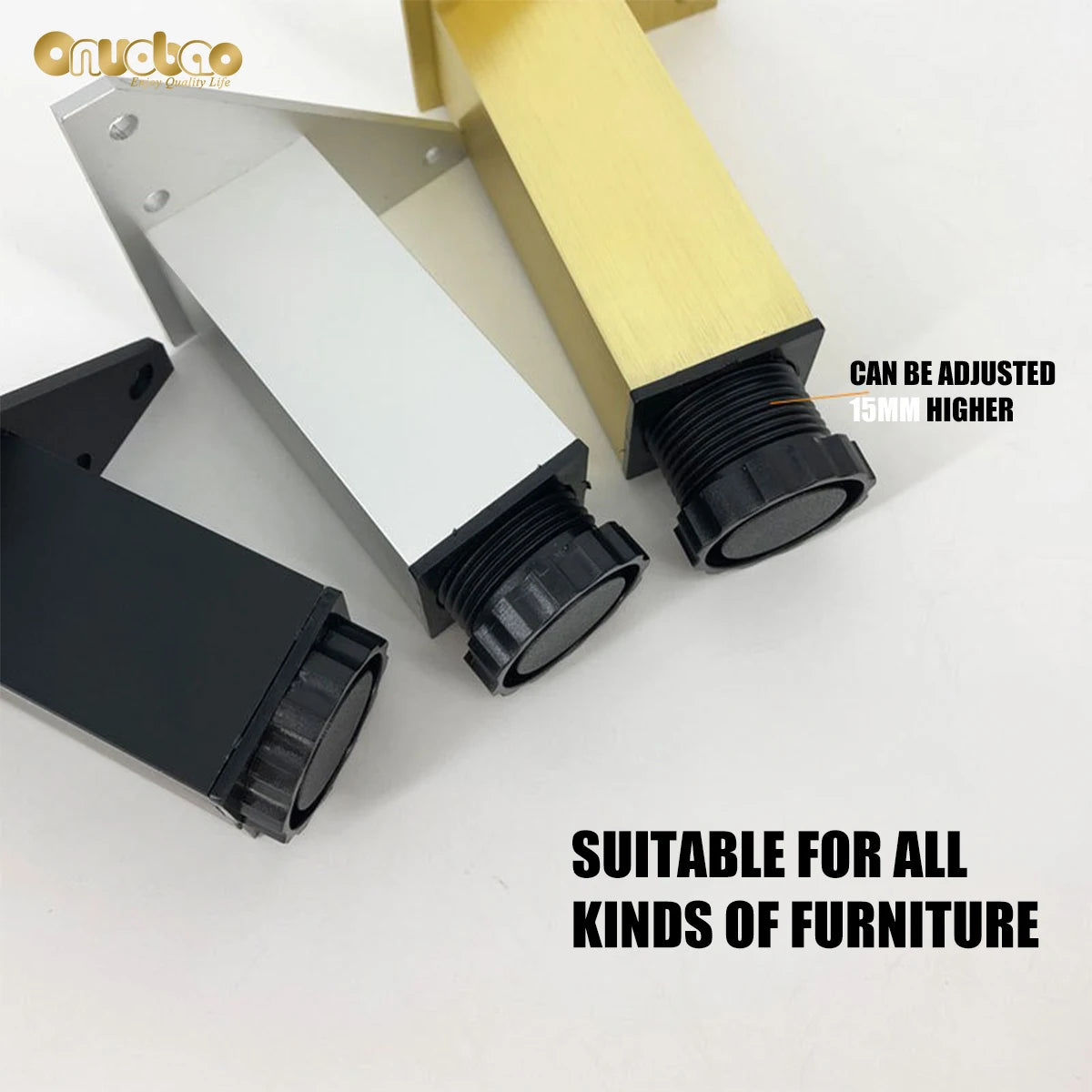 Onuobao-Aluminum Square Furniture Feet, Cabinet Feet, Can Be Adjusted, Bathroom Cabinet, Sofa, Coffee Table Feet, 4PCs 