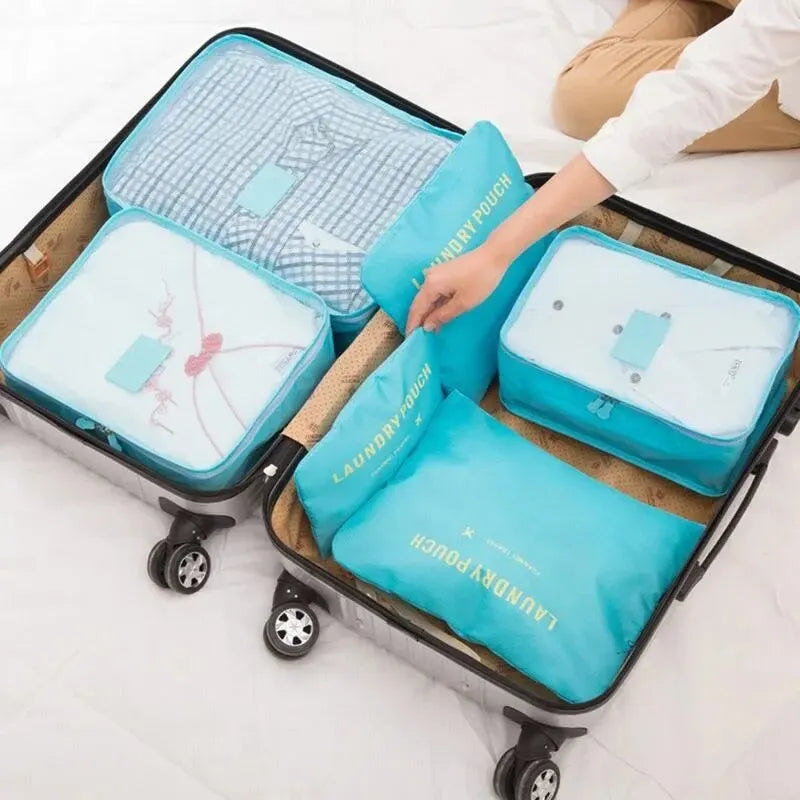 Organizador de viaje de gran tamaño, portátil, para ropa, zapatos, maquillaje, bolsa de almacenamiento de equipaje, 6 unidades 
