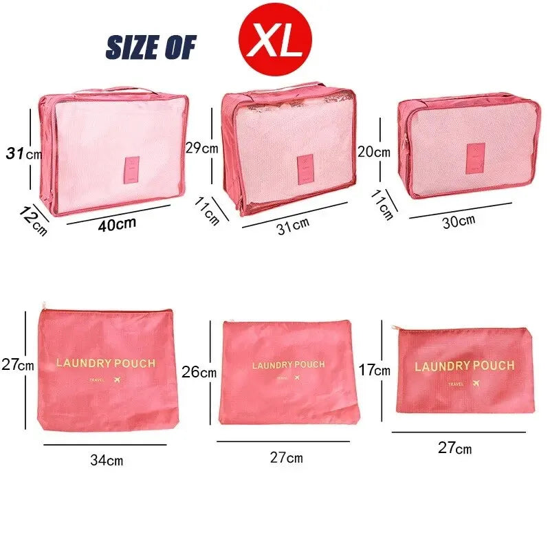 Organizador de viaje de gran tamaño, portátil, para ropa, zapatos, maquillaje, bolsa de almacenamiento de equipaje, 6 unidades 