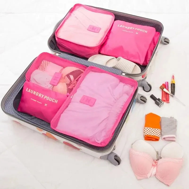 Large Size Travel Organizer Portable Suitcase Clothes Shoes Makeup Bag Luggage Storage Bag 6 Pcs 