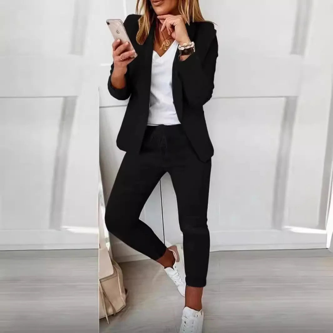 Autumn Winter Blazer Pants Two Piece Set Women Fashion Solid Long Sleeve Suit Coat Outfits Fashion Casual Pencil Pant Sets 