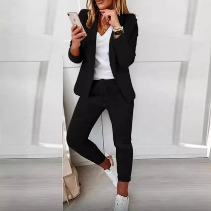 Outono inverno blazer calças conjunto de duas peças moda feminina sólida manga longa terno casaco outifits moda casual lápis calça conjuntos