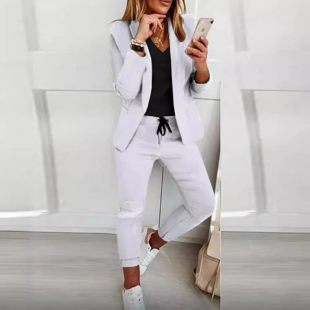 Autumn Winter Blazer Pants Two Piece Set Women Fashion Solid Long Sleeve Suit Coat Outfits Fashion Casual Pencil Pant Sets 